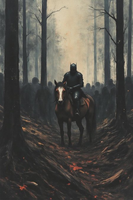 apoca1 illustration. a knight on an horse in a forest <lora:apocalypse_now4_nocap_d4a2:1.0><lora:803186080368094599:0>