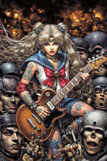 juangimenez1 illustration. 
Punk sailor moon playing a guitar at a heavy metal mosh pit, tattoos, piercing. <lora:juangimenez1_cap_d8a4e12:1.0><lora:857657168441146063:0>