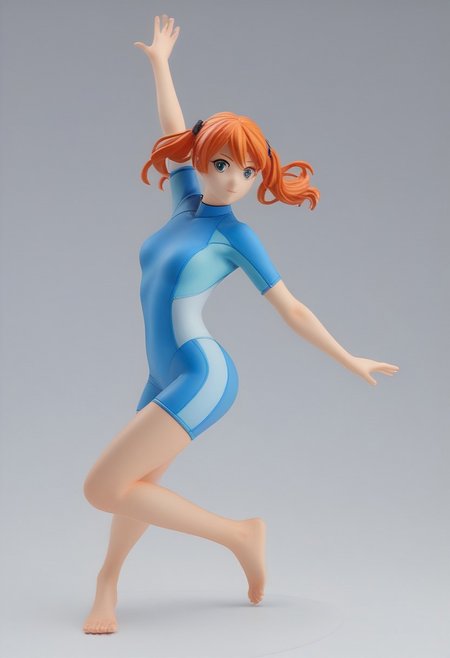 score_9, score_8_up, score_7_up
BREAK
Realistic photograph of a female plastic figure wearing a short sleeves wetsuitBBS, she is petite, slim, thin waist, thigh gap, well defined body, ginger hair twintails,
dynamic pose, wide shot, modelling poses
studio lighting, grey wall background background,
high detail, barefoot