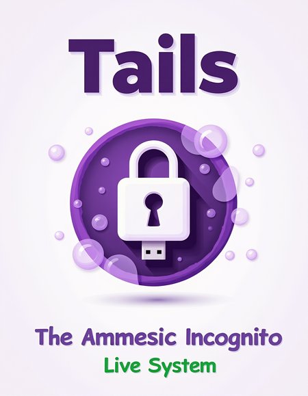 imagine an abstract poster style image of a purple and white logo of a  Mixture of onion, Lock and USB stick, "Tails" in large text at the top. The text "The Amnesic Incognito Live System" is printed at the bottom.  in purple white and green   <lora:TextimproverV0.4:1> aidmatextimprover  <lora:REMES_Abstract_Poster_Style:1>