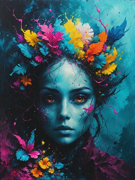 a Neural artist visualizing dreams and thoughts in a Transdimensional marketplace trading exotic artifacts, ultra-fine digital painting, <lora:xl_more_art-full_v1:0.3>,  <lora:Desolation:0.6> <lora:gorgoeus_splash_of_vibrant_paint:0.7> Gorgeous splash of vibrant paint
