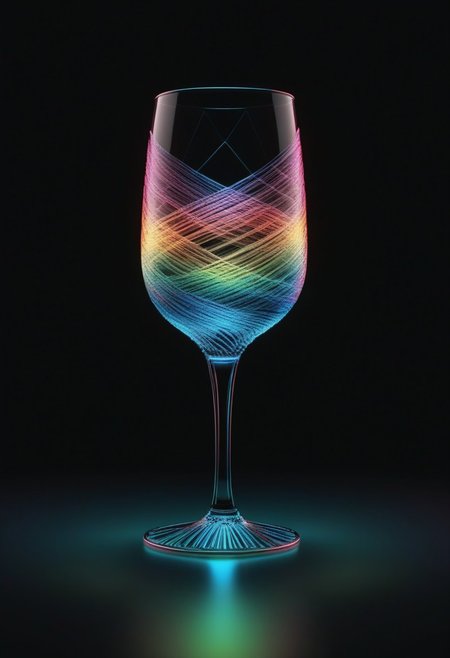 high quality, high resolution, extremely detailed, no humans, made of,tiny neon glass filaments,w0gf1l, stemware, black background