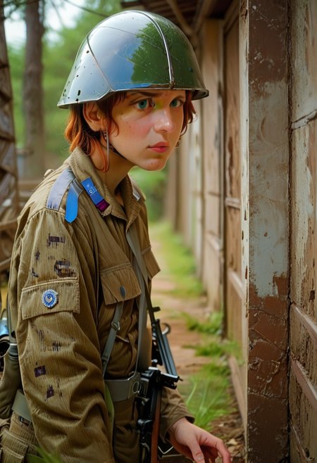 score_9, score_8_up, score_7_up, tlu, rating_safe, femboy, solo, ddr_nva, uniform, military, military uniform, helmet, camouflage,