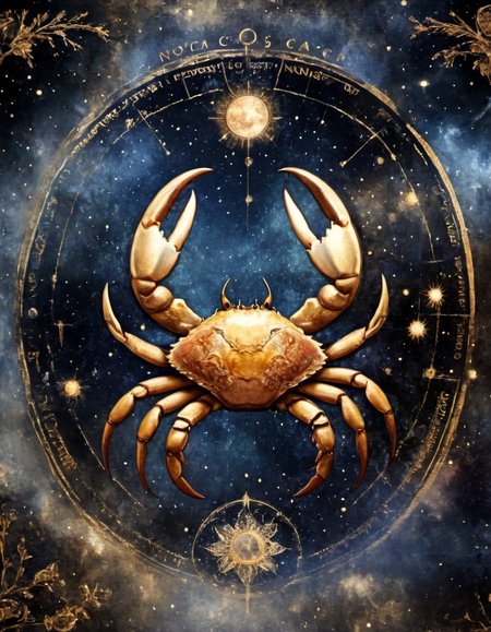 novuschroma83 style zodiac cancer crab celestial design <lora:novuschroma83 style:1>