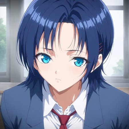 masterpiece,high score,great score,absurdres,looking at viewer,1girl,solo,upper_body,portrait,school_uniform,<lora:Nakayama ag4o v1:1> nakayama, blue hair, short hair, blue eyes,