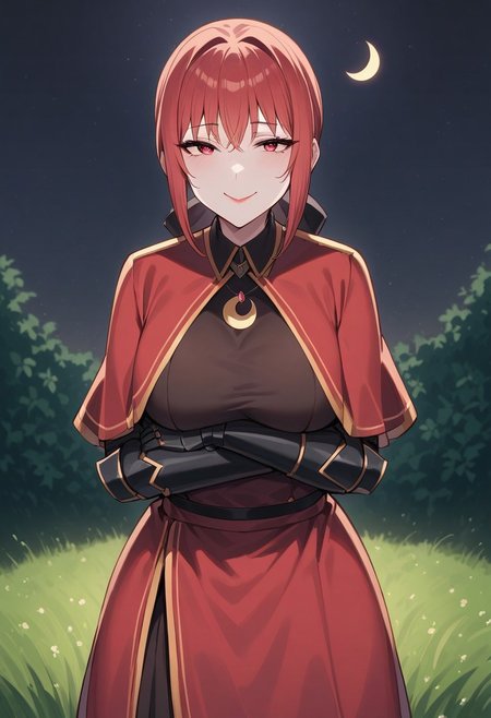 Makima
masterpiece, best quality, very aesthetic, absurdres, 8k,<lora:flat_sdxl:-0.5>,<lora:xl_more_art-full_v1:0.4>, <lora:add-detail-xl:0.35>,<lora:sdxl-hairdetailer_02:0.35>,<lora:offset_0.2:0.65>,<lora:sd_xl_dpo_lora_v1:0.5>, <lora:neg4all_bdsqlsz_xl_V91:0.75>,(ray tracing,:0.6),
<lora:Ani_Fkmk_For31_V2_Prodigy_test:1>,fkmk,
<lora:Ani_Olga_v2_for3.1:0.65>,
olgak,1girl,solo,large breasts,lipstick, makeup,
Red hair,
seductive smile,
pendant, milf, mature woman, 
Pntr,Pnre,<lora:Ani_Metas_V3_For_3.1_Prodigy_test:0.4>,armor,gauntlets, greaves,full armor,waist cape,capelet, 
standing,
holding glowing sword,
Upper body view, face close, 
in meadow,
crescent moon,moonlight,starry sky,
<lora:lowlight:0.7>,lowlight,night, dark background,