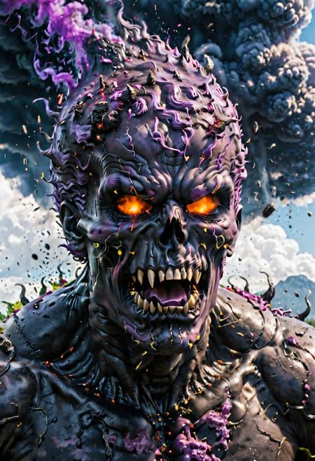 According to the rules, in such cases, it was supposed to become a black impenetrable cloud, fill the entire space with itself, catch up with purple  DEVIL SPAWN horror and look at him with an ominous luminous look from nowhere and from everywhere, which Bomchi immediately did.  Feeling of fear, feeling of horror,rich colors, ultra clear image, more realistic, high resolution photos, 8K HD wallpapershigh quality, intricate details,  ultra detailed, ,depth of field, 8k resolution trending on Artstation Unreal Engine 5, Epic,detailed background, <lora:xl_more_art-full_v1:1.2>  <lora:JuggerCineXL2:0.8> , Cinematic,  <lora:EnvyActionShotXL01:0.8> action shot
