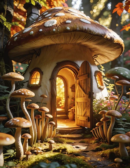 fantasy cottage shaped like a giant mushroom illu