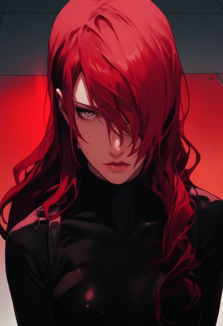 masterpiece,best quality, highly detailed, score_9, score_8_up, score_7_up, score_6_up, source_cartoon, p3mitsuru, kirijou mitsuru, long hair, red hair, hair over one eye,
 BREAK
 BREAK
1girl, close-up, chrome floor, space station, reflective floor, dim lighting, large breasts, wet skin, flushed cheeks, messy hair, sweaty, sensual expression, biting lip, detailed textures, glossy liquid, raw emotion, explicit focus, eye contact, erotic tension, intimate atmosphere, laying on floor, on back,, hair in face, looking at viewer, bodysuit, black bodysuit, arms behind head, upset, close-up, skin-tight, 
 BREAK
dynamic light, cold_light, vibrant colors cold_colors, soft focus, high contrast, textured surfaces, depth of field, rgb lighting, dramatic shadows, rich details, blue color palette, playful composition.
,dynamic angle,dynamic light,background,