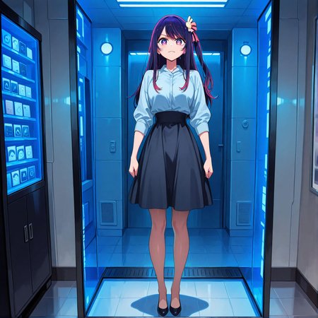 <lora:add-detail-xl:0.5>,,masterpiece,best quality,anime coloring,anime screenshot,
<lora:Female_Android:1>Female_AndroidV1,
1 Female Android, expressionless, 
She stood motionless inside a glass display case,
Indoors, full body, Android Showroom,
a female android stands still, Her face is blank, her eyes lifeless, 
Cold lights flicker across her synthetic skin,
Female Android, looking at viewer, Female Humanoid Robot, 
oshi no ko,  official art, 
hoshino ai, 
20YO, milf,