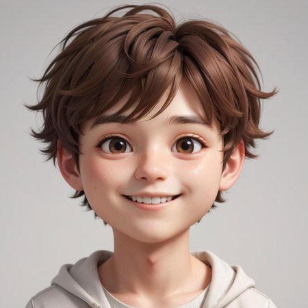Portrait of a ruddy young man, chibi, super deformed, flushed cheeks, 20yo, smiling, doll-like, Photorealistic simple volumetric light background, ColorART, CGI,