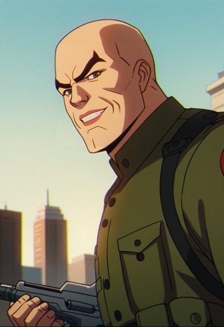 score_9, score_8_up, score_7_up, source_cartoon, 1boy, soldier holding a weapon, leaning forward, looking at viewer, cowboy shot, dynamic pose, smile, serious, dutch angle, detailed background, city, portrait, from below, from side, buildings, angry, military uniform, 
<lora:Marvel97_Style-10:0.75>, Marvel97, anime screencap, flat color,  <lora:Marvel97_Style-10 V2:0.7>