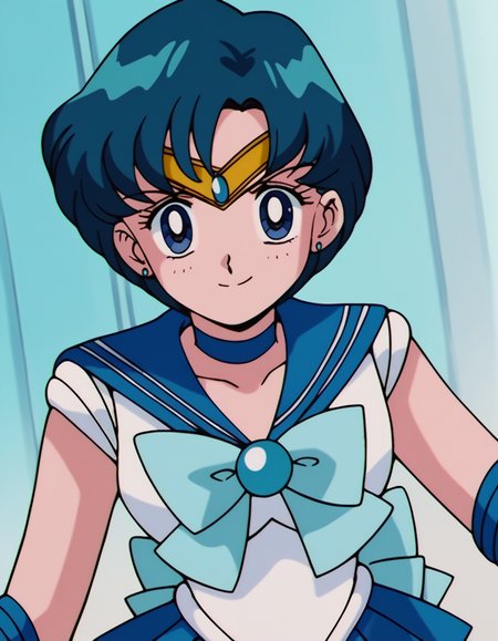 score_9, score_8_up, score_7_up, source_anime, <lora:ami-mizuno-s3-ponyxl-lora-nochekaiser:1>, ami mizuno, blue eyes, blue hair, short hair, parted bangs,, back bow, blue bow, blue choker, blue sailor collar, blue skirt, bow, choker, earrings, gloves, jewelry, magical girl, miniskirt, pleated skirt, sailor collar, sailor senshi uniform, skirt, stud earrings, tiara, sleeveless,, indoors, smile, looking at viewer, solo,, cowboy shot, dutch angle