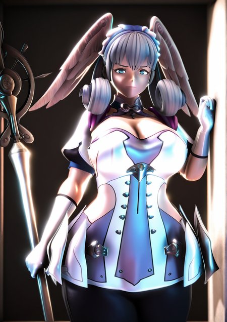 <lora:TAKA_84:1>,1girl, melia antiqua, detailed background, huge breasts, wide hips, 3d, black pants, blue eyes, breasts, closed mouth, cowboy shot, curly hair, dress, gloves, grey hair, head wings, holding, holding staff, long hair, looking at viewer, pants, pants under dress, short dress, short sleeves, solo, staff, white dress, white gloves, wings, 
very awa, masterpiece, best quality, highres, absurdes,amazing quality,