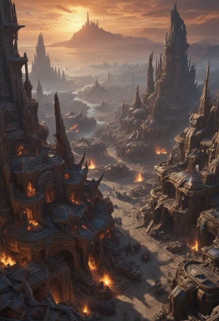 A destroyed Protoss city after a Zerg invasion, UHD, masterpiece, trending on artstation, sharp focus, studio photo, intricate details, highly detailed, by greg rutkowski<lora:xl_more_art-full_v1:0.5>