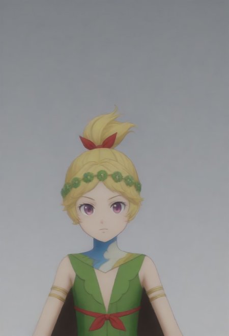 source_anime, anime screencap, source_anime, auratheguillotine, anime screencap, masterpiece, source_anime, shiny skin,,,,,, <lora:zs_DemeterXL:1> demetersmt, blonde hair, ponytail, head wreath, purple eyes, green dress, cleavage, cape, armlet, bracelet,