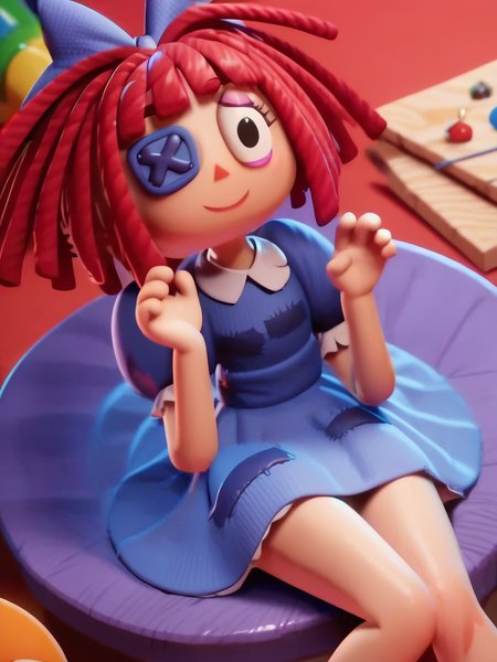 score_9, score_8_up, score_7_up, 1girl, leaning forward, cute pose, very happy, looking at viewer, dynamic pose, cowboy shot, playroom, geometry toys, sitting, from above, legs up,
 <lora:ARagathaV2_character:1>, RagathaXLP, red hair, eyepatch, black eyes, hair bow, dress, puffy short sleeves, blunt bangs, cartoon, screencap,