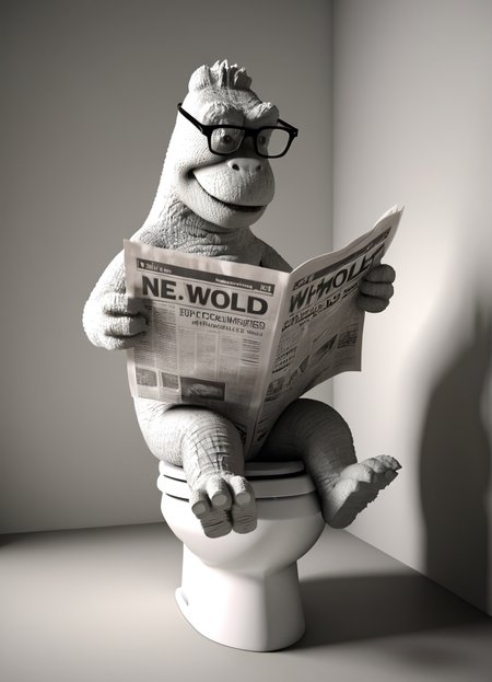 godzilla, reading newspaper on the toilet, 3d, render, white, 3d shadows, abstract, tiny toilet, big newspaper, glasses, close-up,
 <lora:3DPrintingXL:0.8> WhiteMold,