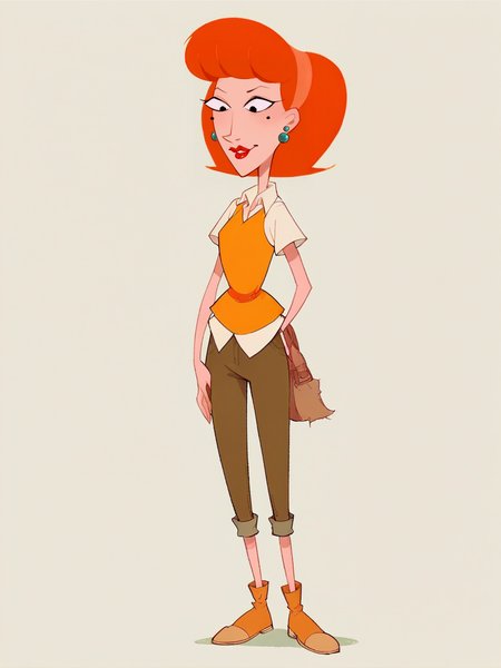 score_9, score_8_up, score_7_up, score_6_up, score_5_up,    <lora:lindaFFXLP:1> lindaff, 1girl, solo, lipstick, orange hair, earrings, headband, full body,