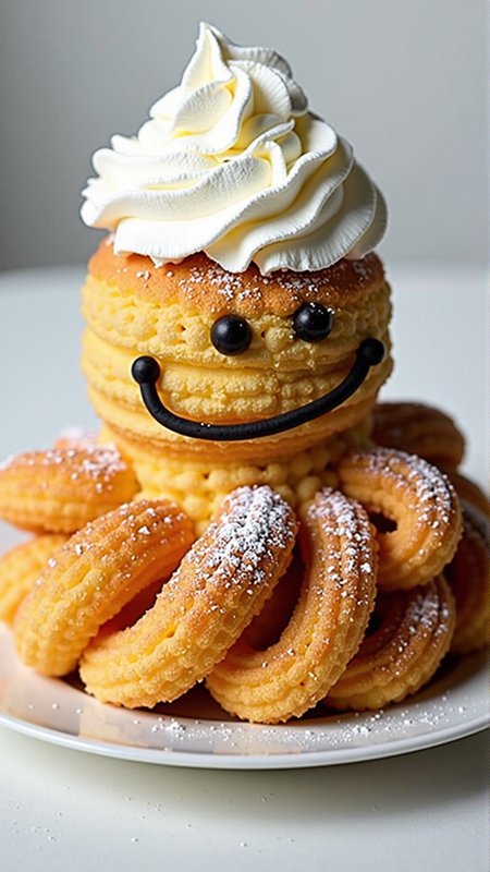 A photo of a SemlaStyle Enderman made entirely out of semla which made out of wheat material with whipped cream and with powdered sugar on top. Food craft.<lora:SemlaStyleFlux:1>