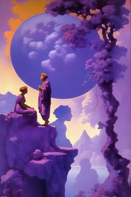 <lora:Maxfield Parrish Style:1>Maxfield Parrish Style - spiritual blue violet and purple world maxfield parrish meets dali
