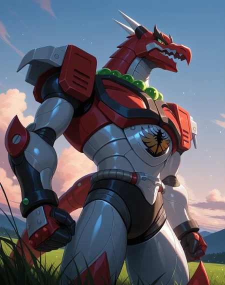 <lora:Magma_Dragoon_(Mega_Man_X)_(Illustrious)_(AD):1> Magma Dragoon, reploid, MMX, 
exterior, sky with clouds, grassy valley,
male focus, intense shadows, dynamic shadows, intricate details, attention to details, gradient coloring, bright vivid colors, robot, bent leg, glossy metal body, dragon, cowboy shot, 
BREAK very awe, masterpiece, best quality, amazing quality, very aesthetic, highres, absurdres, photographic realism, 8K CGI render,
EZRealPONYXL, zPDXL, Smooth Quality, lazynsfw,