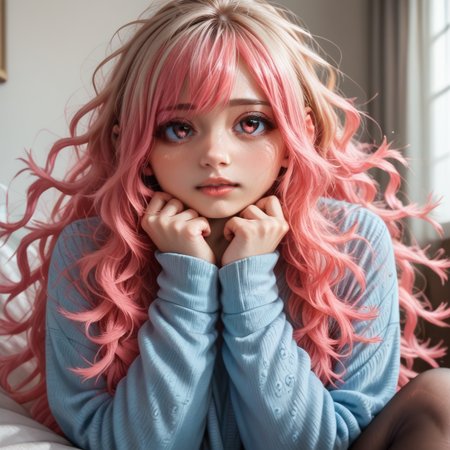 score_9_up, score_8_up, score_7_up, (masterpiece), (best quality), (ultra-detailed), (very aesthetic:1.2), intricate details, perfect composition, absurdres, romantic atmosphere, 
1girl, solo, <lora:KyoukoPONY:1>, kyouko,pink hair,multicolored hair,long hair,wavy hair,messy hair,bangs,pink eyes,
sweater dress,blue dress,pantyhose,long sleeves,
fantasy inn, bedroom, arm support, sitting,
<lora:43stl1ght1ngXLP2:0.5>, 43stl1ght1ng, <lora:Expressive_H-000001:0.8>, expressiveh, <lora:d3t41l3dXLP:0.5>, d3t41l3d, <lora:add-detail-xl:1>, zPDXLrl