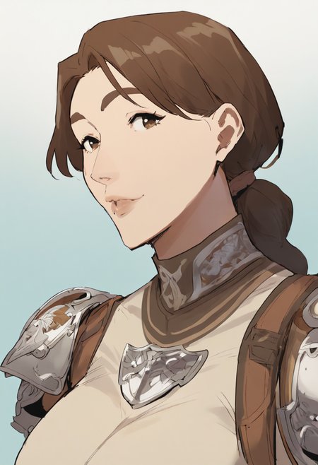 score_9, score_8_up, score_7_up, 1girl, mature_female, large_breasts, portrait, solo, looking_at_viewer, Running with arms pumping at sides, panorama, (Bronze cowboy outfit), Medium Brown hair, cropped_legs, rating_safe, <lora:pony\artist_styles\ecoruby_pony:1.0>