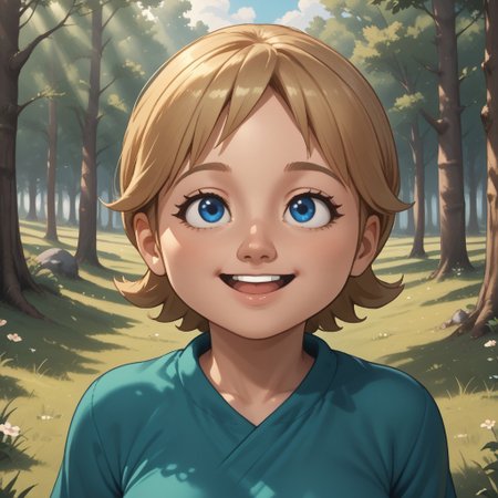 score_9, score_8, BREAK, solo, mii, wii, wii sports resort, 1girl, female mii, cute, blonde hair, black blue eyes, rare eyes, tree shaped nose, open mouth, buck tooth, double chin, chubby, chubby female, dark green clothing, white pants, shoes, Megan_(\Wii_Sports_Resort\), Nintendo Mii, modern_mii, classic_mii, big breasts, sexy pose, self portrait, smile, outdoors, sunlight, shadows, evening lighting, natural lighting, forest, trees, grass, orange sky, sunset