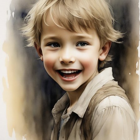 in raw, expressive style characterized by bold ink lines on watercolor, ink effects :: medium format storybook drawing 1boy, open mouth, portrait, shirt, looking at viewer, solo, male focus, realistic, photo background, blurry, indoors, tee shirt, horror (theme), teeth, smile :: ink-wash, in colorful ink wash art style by Jeremy Mann, Stjepan Šejić, Andrew Wyeth, Rebecca Guay, Terry Bradley, Esteban Maroto, Jean-Baptiste Monge, Mike Ploog, Charles Vess