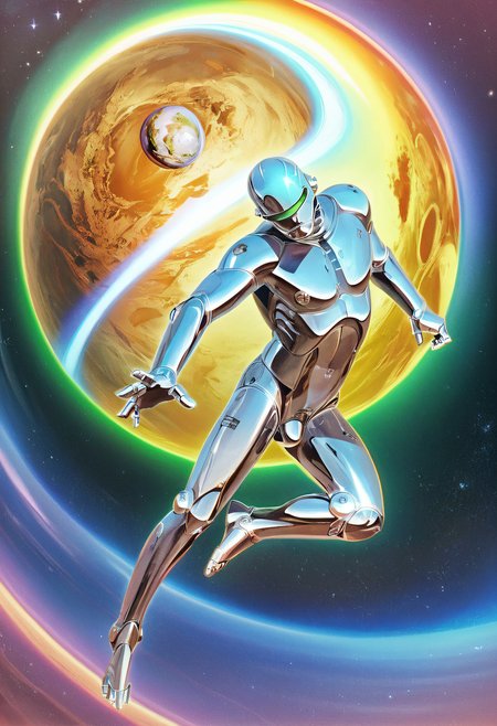 score_9, score_8_up, score_7_up, score_6_up, zy_chromatic, science fiction, male robot, android, planet, action pose,  galaxy background, 80s , chromatic aberration, <lora:zy_chromatic_v1:0.75>