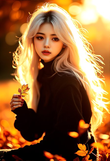 photorealistic, A woman in her 20s, platinum blonde hair, long eyelashes, thick eyelashes, makeup, glamourous, interesting black eyeliner, autumn attire, park scene, golden hour, serene expression, detailed facial features, warm smile, cozy clothing, autumn leaves, setting sun, warm, golden lighting, intricate fabric details, gentle breeze, peaceful atmosphere, ultra-high resolution, natural skin tone, light makeup, autumn hues, wide shot, medium shot, close-up, low-angle shot, high-angle shot, side profile, standing pose, walking through park, hair flowing in breeze, blurred autumn background, hyper-detailed environment, warm glow, tranquil park scene, falling leaves, balanced composition, dynamic stance, fluid motion, emotional connection, serene mood, background focus

The woman is crouched down, close to the ground, gathering a few vibrant autumn leaves in her hand. She’s looking down at the leaves with a curious expression, her hair flowing forward as she leans in closer, creating an intimate and serene moment.

cinematic lighting, extremely intricate detail character, accurate depiction of character, correct body anatomy,correct hands and fingers, extremely intricate skin and facial texture detail, intricate black bodysuit design,lifelike potrayal, extrememly realistic lighting, extreme dynamic pose 

 












