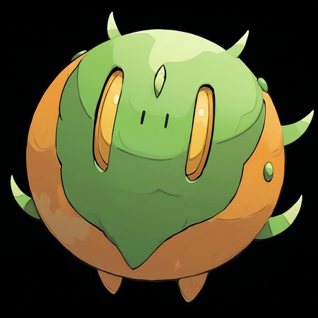 <lora:pokemon_pony_xl:1>, watercolor creature art like pokemon, Type: Ghost, Type: Steel, Egg Group: Bug, is a pokemon creature that Its yawn creates a Orange ripple in the air a visible sign of its deep connection to the Bug forces,The creature's footprints leave a trail of warmth, encouraging growth in the barren lands it traverses,The monster's drool is a yellow (orange:0.8) elixir that can cause plants where it drips to grow at an accelerated rate,Beneath its fur, it has a layer of bioluminescent spots that create dazzling displays,The Green stones at its feet are not mere rocks but ancient relics, each imbued with a tale of power and mystery score_9, score_8_up, score_7_up, score_6_up, score_5_up, score_4_up.  Simple black background, (Masterpiece:1.3) (best quality:1.2) (high quality:1.1)
