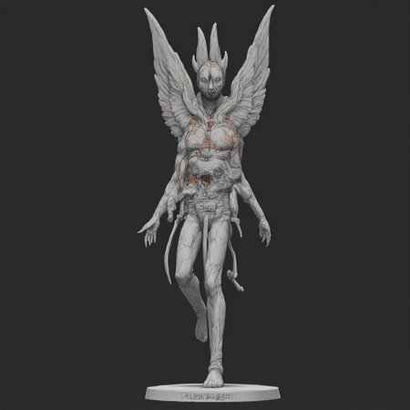 ff-comic, MikeFranchinastyle, d4artstyle, d4concept, , bbstyle,, horror theme, zbrush, ZBClay model of a gray sculpture
Set against a solid dark color background to emphasize its unsettling unnatural form that emphasizes its silhouette. The medium is not a traditional painting or illustrative medium like watercolor or ink but rather a digital 3D rendering.
A sea fish  monster