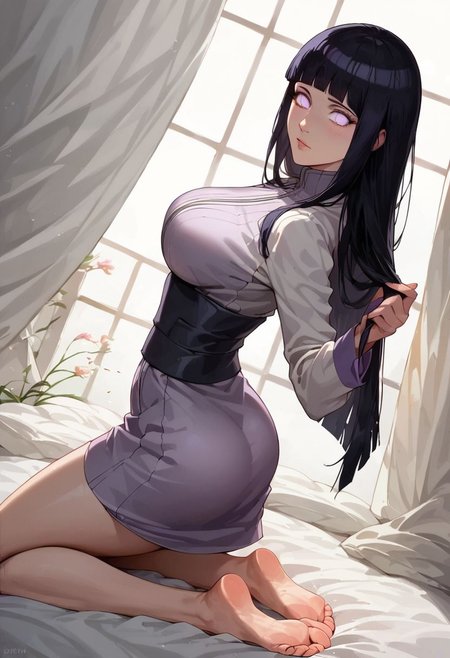 score_9, score_8_up, score_7_up, score_6_up, rating_explicit, rating_lewd, score_9, score_8_up, score_8, epiCPhoto, semi realistic,
 (best quality:1.1), (masterpiece:1.2), (realistic:1.2), (detailed:1.1), (highres, best quality:1.2),
1girl((hinataSDXL, 1girl, hyuuga hinata, purple eyes, white eyes, blunt bangs, black hair, hime cut) Perfect feet, beautiful face, Slim girl, mature woman, ((large breasts, narrow waist, wide hips))), long hair, Slim girl, skinny, (30 years old), from side, High angle perspective, bubble butt, 
(Ink illustration on parchment). Stealthy female ninja, blending into the shadows. Tight bodysuit adorned with subtle glowneon patterns, enhancing her stealth in the darkness. Eyes glowing with intensity, focused on her target. A sudden burst of sparks as she unsheathes her katana, ready to strike. Moonlight filters through the canopy above, casting an ethereal glow. ink splashes, rough ink sketch, moody, gloomy, dark picture, high contrast, stylized.