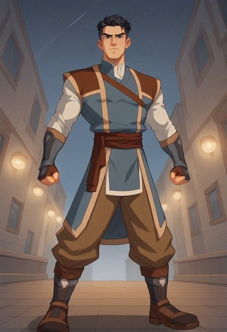 score_9, score_8_up, score_7_up, absurdres, intricate details, masterpiece, best quality, expressiveh, source_anime, screencap, high quality cg, 8k, best quality,

1boy, male focus, solo,

(Tall, handsome face, dimples, cheek bones,)

(Dan, black eyes, black hair, undercut, Redemption uniform, pants, fingerless gloves, boots)

Outdoors, (neon city scape, night time), dynamic angle, dim lighting, dynamic pose,

(Fighting pose, dynamic pose, dynamic fighting pose)
