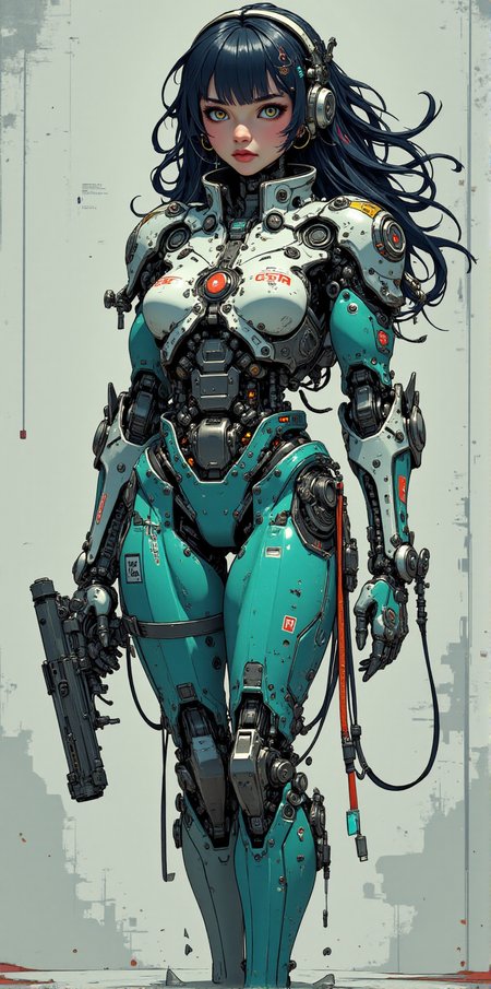 A digital artwork in the style of cknc, cyberpunk cyborg girl with robotic body  <lora:ck-nc-pastel-cyberpunk:1.2> <lora:BLUE_mk4_angel_FLUX_01:1> <lora:CPA:1>