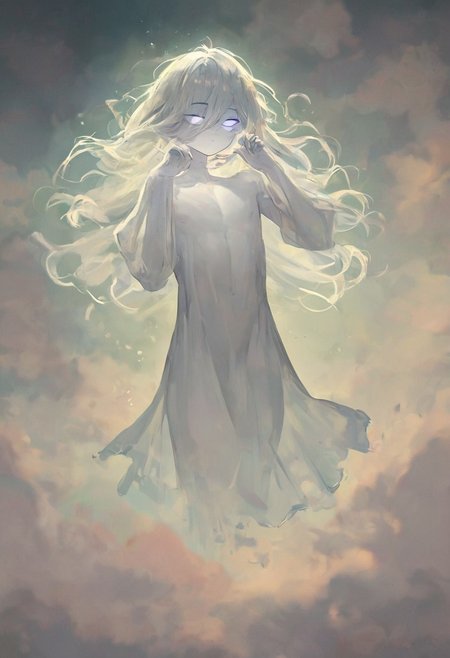 ncpy88 style <lora:ncpy88 style:1>, score_9, score_8_up, score_7_up, score_6_up, ghost boy, ghost, spirit, femboy, 1boy, feminine, cute, white skin, translucent skin, translucent hair, fog hair, floating, floating hair, mysterious mist, beautiful face, beautiful eyes, ghost eyes, fog clothes, closeup