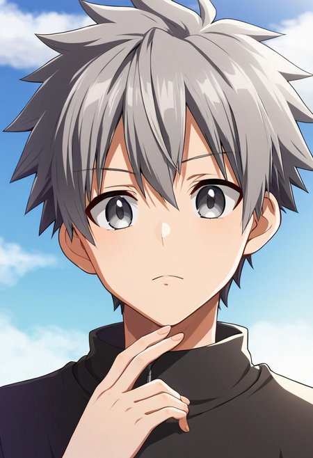 yuto_ryugami, dark grey hair, short hair, spiky hair, grey eyes, 1boy, solo, solo focus