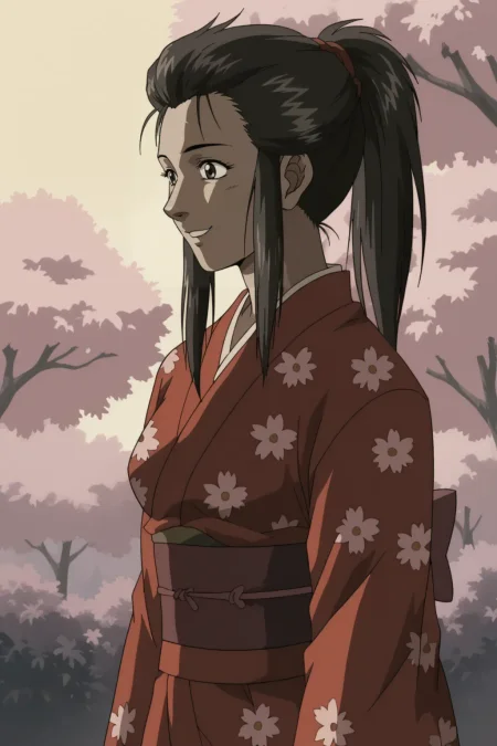 score_9, best, masterpiece
1girl, solo, 1990s (style), retro artstyle, official style, smile,
ShinjinTourConductorTamiko, red kimono with pink flower pattern, dark red obi,
<lora:ShinjinTourConductorTamiko_V4:0.8>​​​