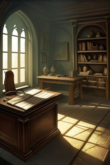 RAW photo, (masterpiece:1.3), subsurface scattering, heavy shadow, (high quality:1.4), (intricate, high detail:1.2), professional photography, HDR, High Dynamic Range, realistic, ultra realistic, photorealistic, high resolution, film photography, ambient lighting, atmospheric effects, <lora:detail_slider_v4:2>, OverallDetail, a scholar in an office, desk, books, shelves, FanStu, <lora:FantasyStudy-10:0.7>, epiCPhoto