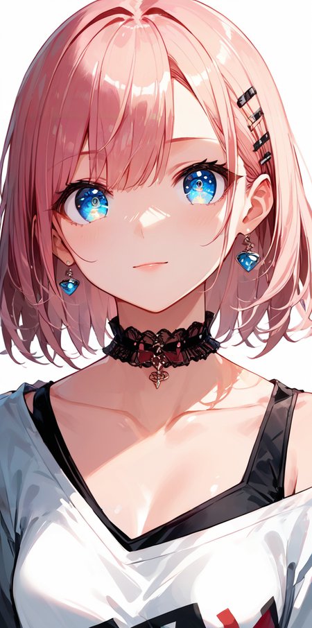 score_9, score_8_up, score_7_up,source_anime, high res image,masterpiece,best quality,girl,cute face,clear skin,shiny hair,ultra detailed eyes,simple background,  <lora:chocker_pony_V1.0:0.8> choker