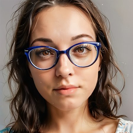 Grace, brown eyes, blue frame glasses, ((headshot:1.2) portrait on a (plain grey background:1.2), (headshot:1.2), (face focus:1.1), soft lighting, low contrast, low saturation:1.2),
bokeh, f1.4, 40mm, photorealistic, raw, 8k, textured skin, skin pores, intricate details, epiCRealism