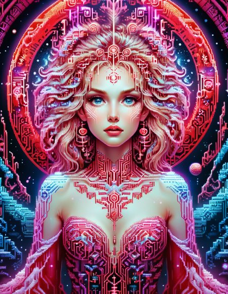 detailed illustration by anna dittmann, stylized, Full length frame of a Labyrinthine Pressured (ral-ansrt:1.1) , Snowy, Confused, 50mm, deep red neon hue, cosmic energy, ethereal and dreamlike, delicate lines, soft colors, fantastical, neon-lit, celestial, synthwave, <lora:ral-ansrt:1.2>, dynamic dramatic atmosphere, dynamic cinematic perfect background, glowing, cinematic, highly color focused, artistic