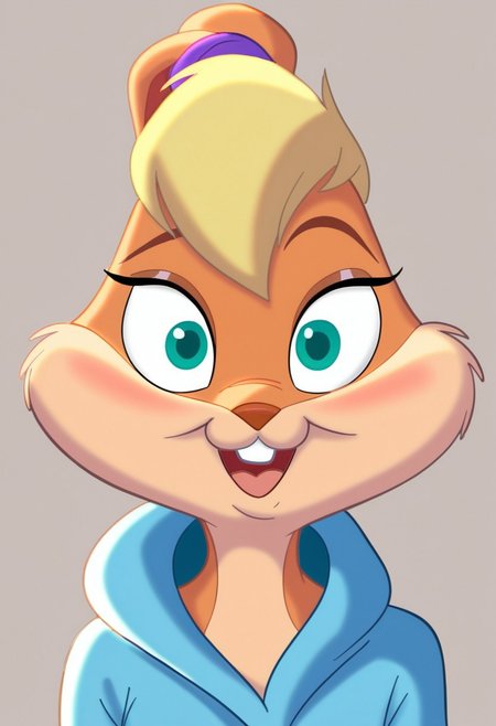 score_7_up, score_8_up, score_9, masterpiece,  high quality,
LolaBunnySJ2, furry, cartoon, anthro rabbit, looney tunes style, female, solo, 1girl, 
blond hair, beige body, green eyes, purple hairband,
light blue hoodie,
smiling, looking at viewer, wide eyes, mouth open,
headshot, head view, facing left,