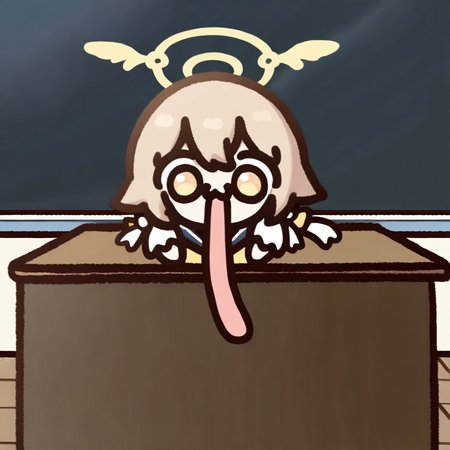 1girl, hifumi \(blue archive\), chibi, very long tongue, solo, parody, from front, upper body, classroom background, blackboard, desk, best quality, amazing quality, best finished, <lora:gwezuna:1>