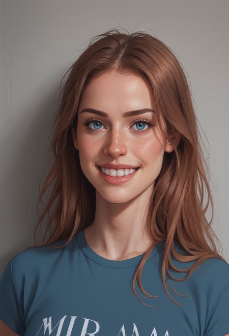 score_9, score_8_up, score_7_up, mira004szalma, long hair, t-shirt, grin, upper body <lora:pony_mira004szalma:0.85>