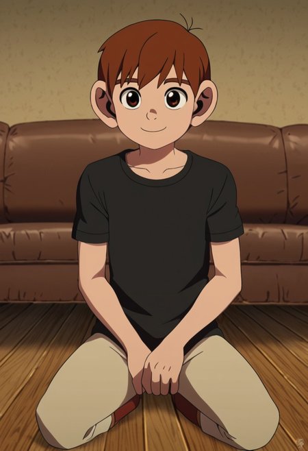 chilchuck_tall, chilchuck_tims, brown hair, brown eyes, solo, at living room, sit on crotch, playing console game, happy expression, wear shirt with teddy bear logo, easynegative, ng_deepnegative_v1_75t, negative_hand