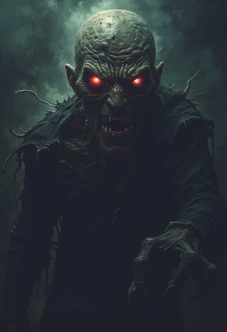 sp00k1h0rr0r dark, horror, terrifying creature, dark shadows, spectral form, glowing red eyes, eerie mist, ominous atmosphere, supernatural, nightmarish, lurking in darkness, gothic horror, natural light, 35mm photograph, film, professional, 4k, highly detailed, Golden hour lighting. Depth of field F2. Rule of Thirds Composition. High detail.