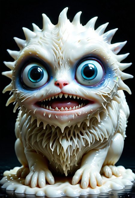 the creepiest yet cutiest creature with big kawaii eyes made out of White wax ever known to man